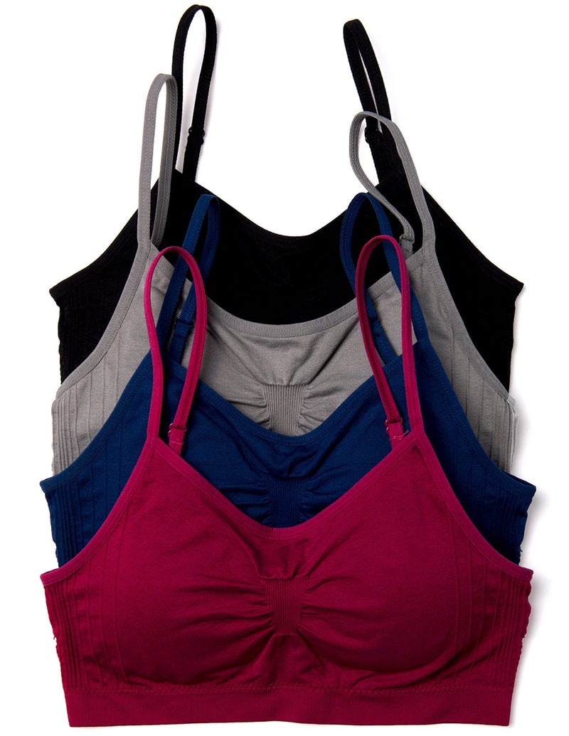 Kalon 4 Pack Nylon Spandex Removable Pads Comfort Bras Ext Sizes (M/L, O. Winter) - Image 1